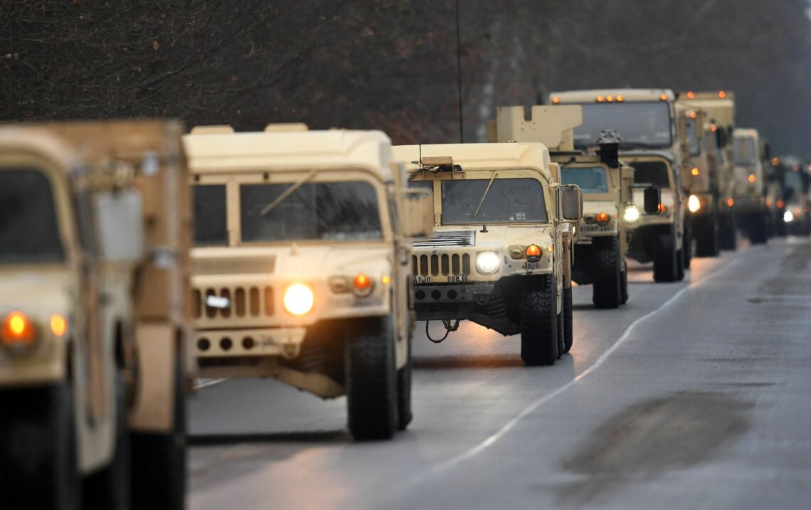 A convoy of U.S. military vehicles in Germany