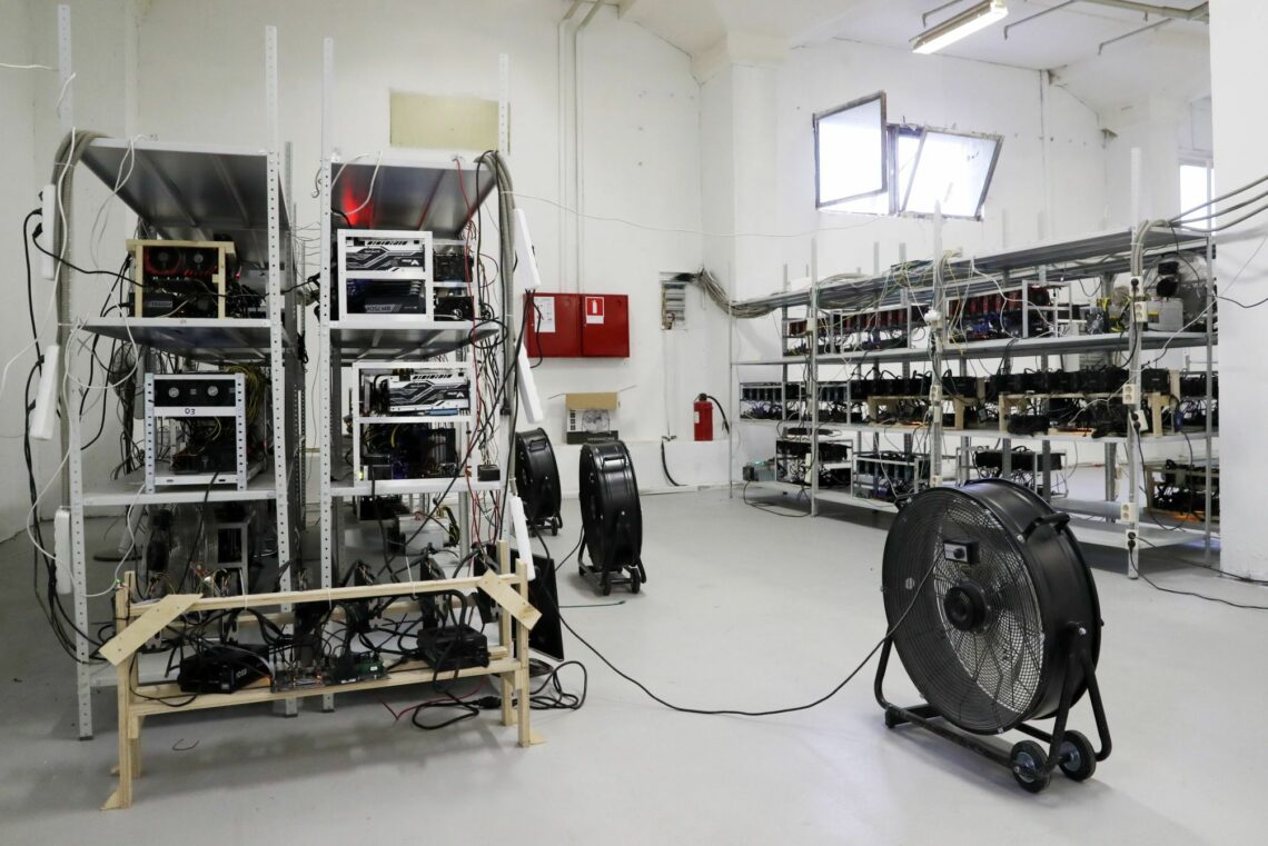 Hardware at the SberBit cryptocurrency mining equipment facility in Moscow