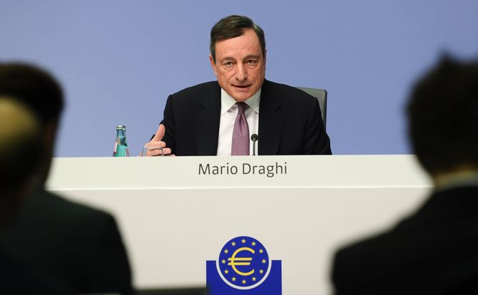 ECB President Mario Draghi at a press conference in January 2018