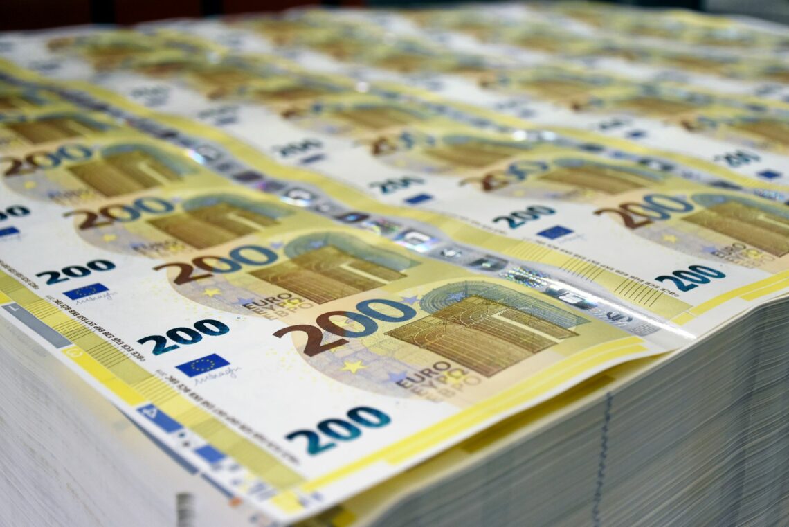 Freshly printed euro banknotes