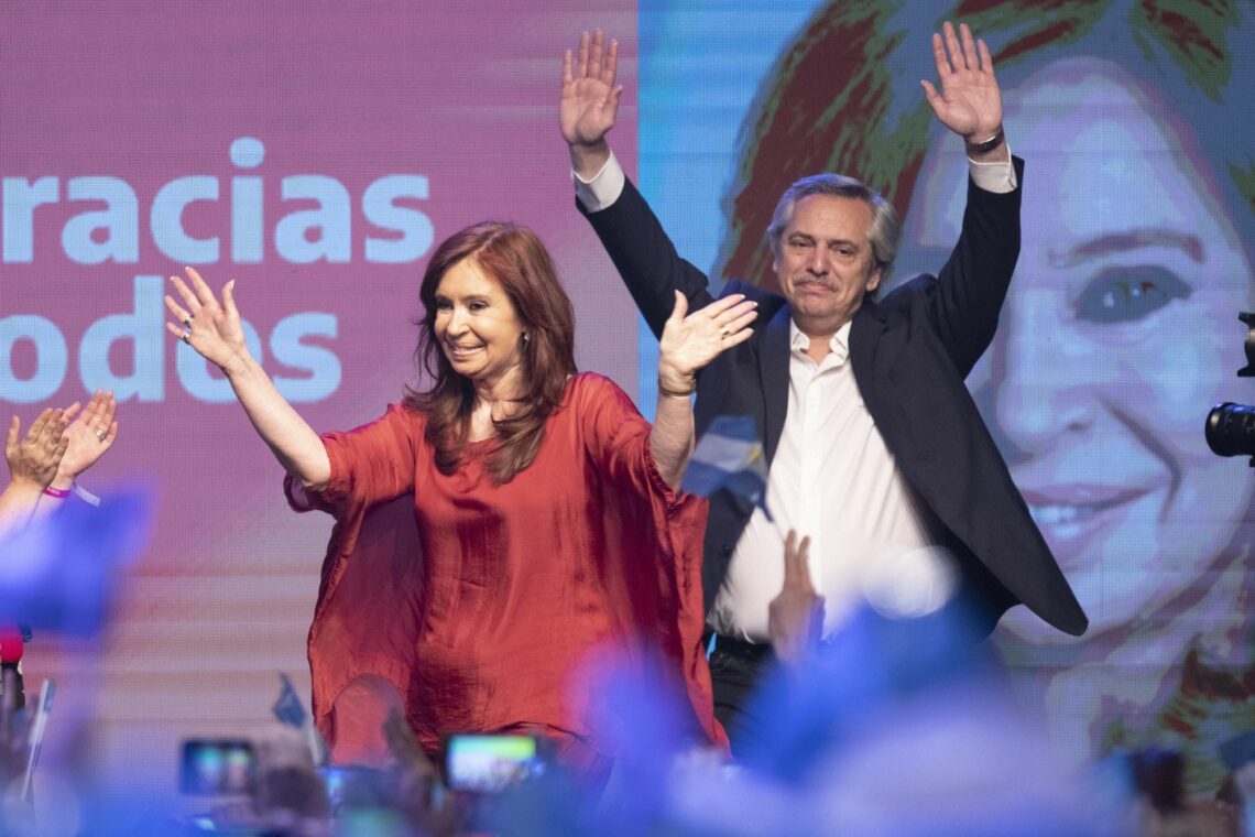 Argentina’s President-elect Alberto Fernandez and former President Cristina Fernandez de Kirchner celebrate their election win on October 27, 2019