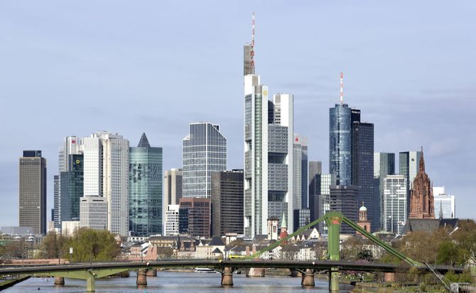 A skyline view of Frankfurt’s central business district