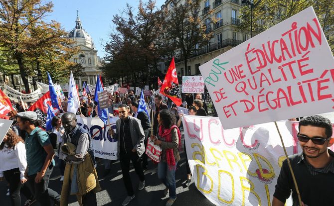 French unions protest against the government reform of vocational education