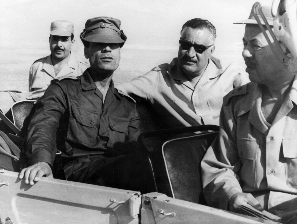 Muammar Qaddafi and Gamal Abdel Nasser in a jeep