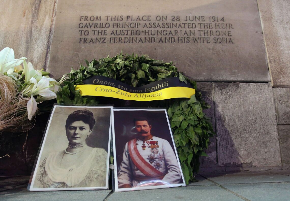 A plaque commemorating the assassination of Archduke Franz Ferdinand and his wife Sophie