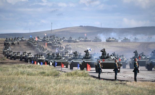 A parade of armored units at Russia’s Tsugol training range
