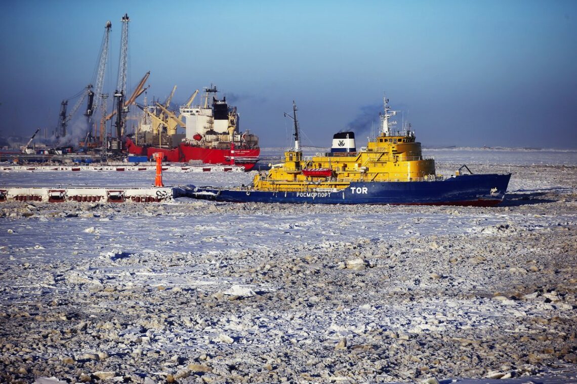 Icebreaker near the construction site of the Yamal LNG plant near Sabetta, on the Yamal Peninsula