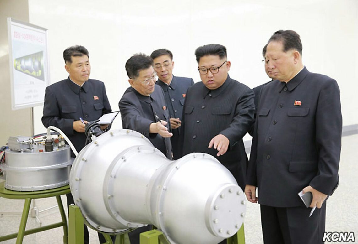 The North Korea dictator listens to staff explanations as he inspects what is claimed to be a nuclear warhead compact enough to be fitted onto a ballistic missile world’s nuclear powers