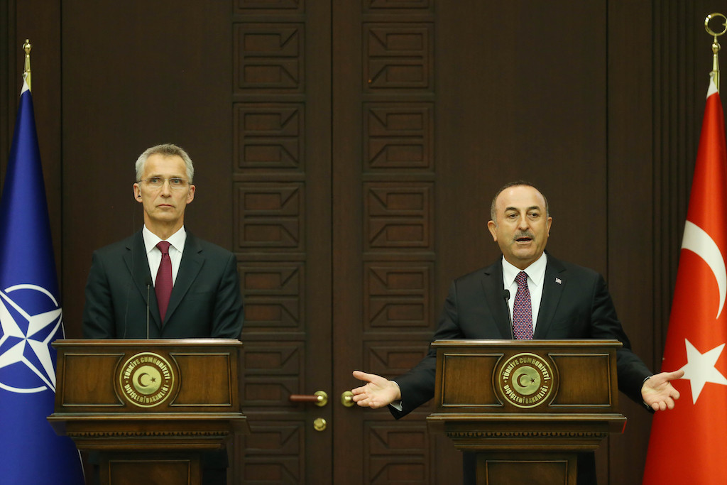 A picture of NATO’s secretary general and Turkey’s foreign minister at a press conference in Turkey