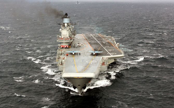 The Admiral Kuznetsov Russian aircraft carrier in the Atlantic Ocean