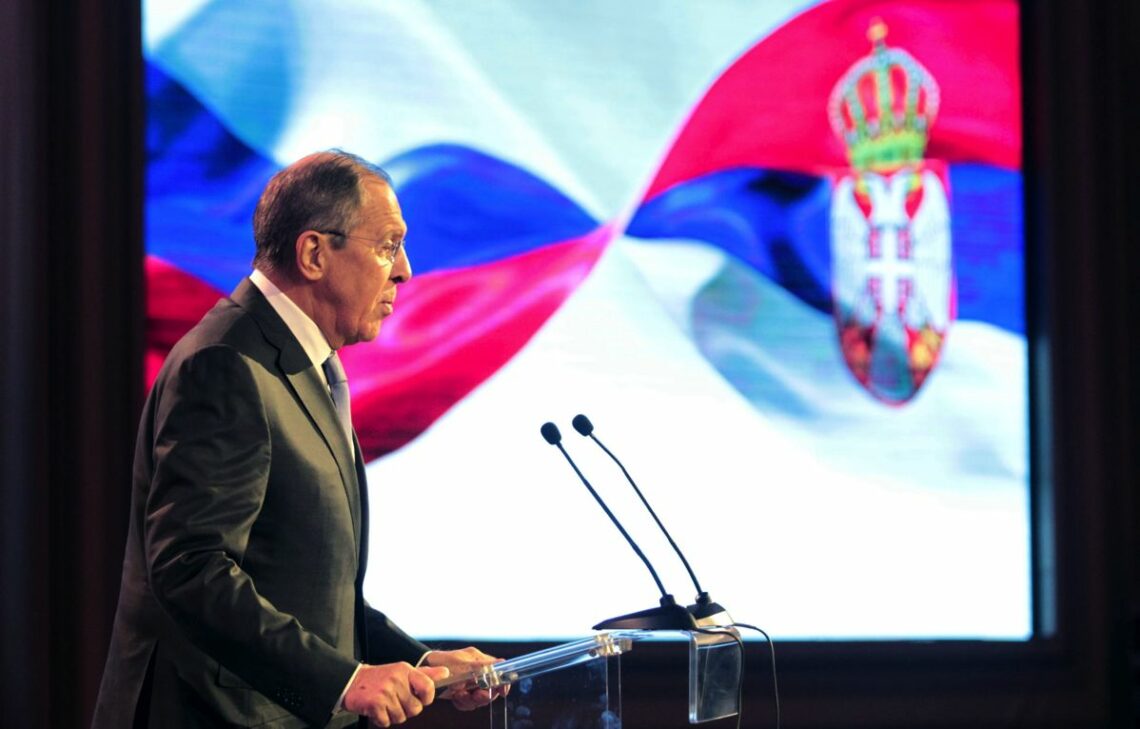 Russian Foreign Minister Sergei Lavrov speaks during a visit to Belgrade, Serbia