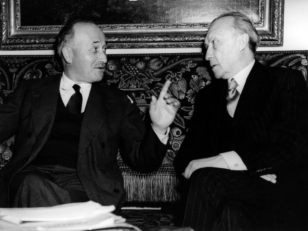 A photograph of Konrad Adenauer and Jean Monnet in 1951.