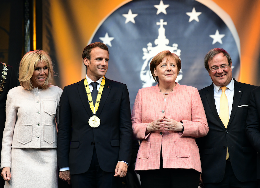 Leaders of France and Germany at the 2018 International Charlemagne Prize of Aachen giving ceremony