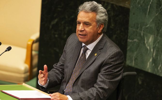 Ecuadoran President Lenin Moreno gives a speech at the United Nations in New York