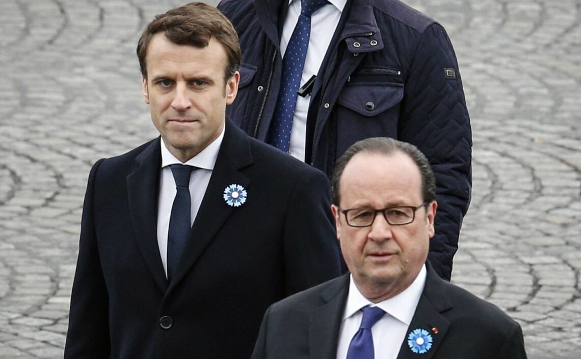 President Emmanuel Macron and former President Francois Hollande