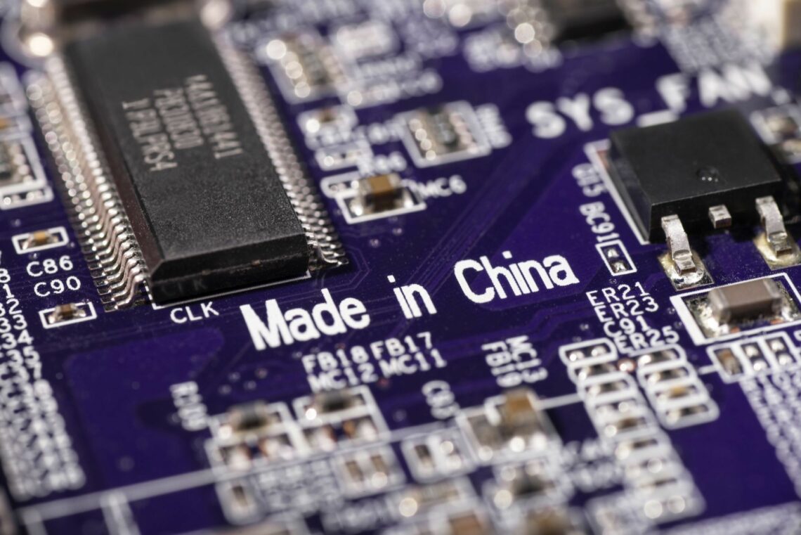 A computer chip with “Made in China” printed on it