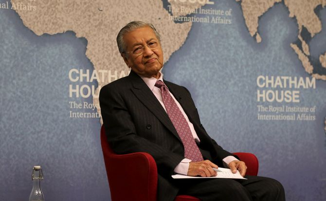 Malaysian Prime Minister Mahathir Mohamad at a conference in London