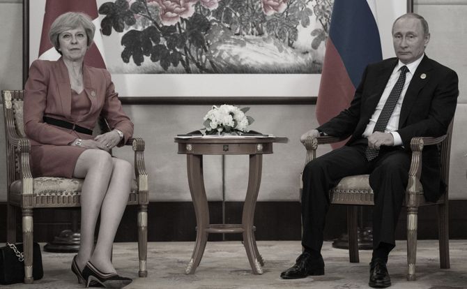 United Kingdom Prime Minister Theresa May and Russian President Vladimir Putin together at the 2016 G20 summit in Hangzhou, China