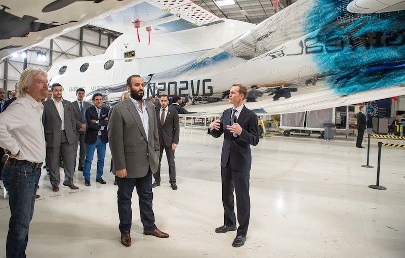 A picture showing the heir to Saudi Arabia’s throne visiting an advanced-technology company in California
