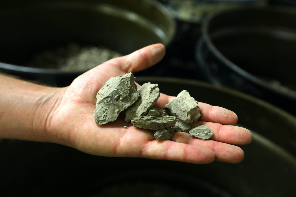 Lithium-rich clays displayed at a mine in Nevada, U.S.