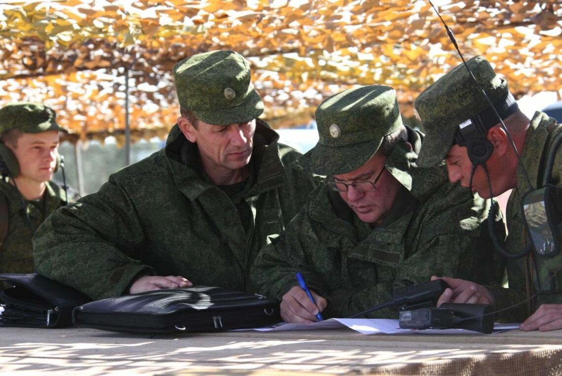 Russian army officers on maneuvers in Central Asia