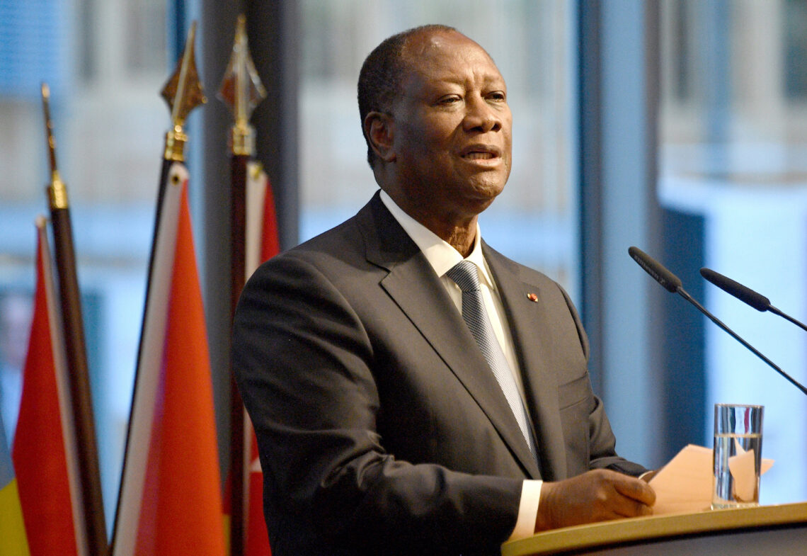 Ivory Coast President Alassane Ouattara speaks at the G20 Compact in Berlin, on November 19, 2019