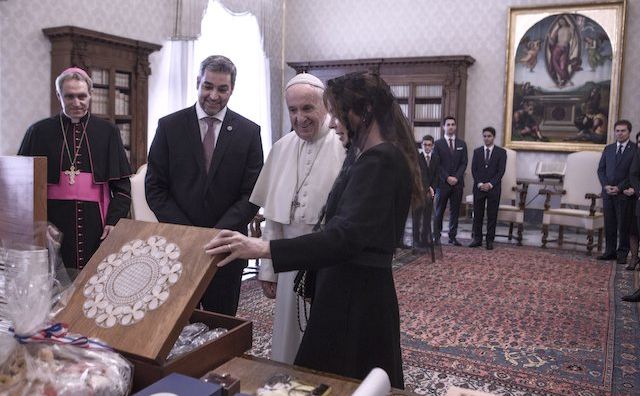 Newly-elected president of Paraguay and his family meet Pope Francis at the Apostolic Palace