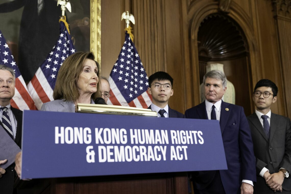 Democratic House Majority Leader Nancy Pelosi holds a press conference on the Hong Kong Human Rights and Democracy Act