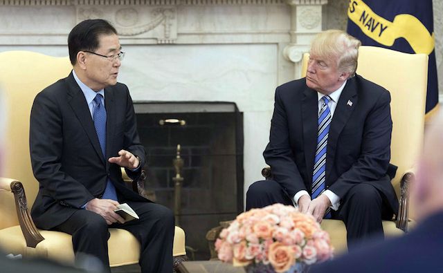 An official photo of the president of the U.S. and South Korea’s national security adviser meeting at the White House North Korean changed tack