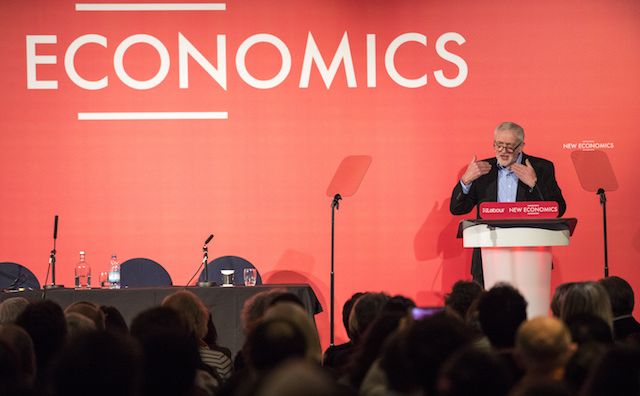 Leader of the British Labour Party speaks at a conference