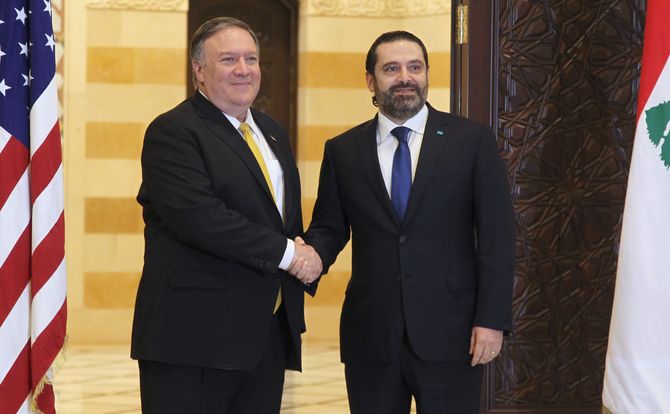 Lebanese President Saad al-Hariri and U.S. Secretary of State Mike Pompeo in March 2019