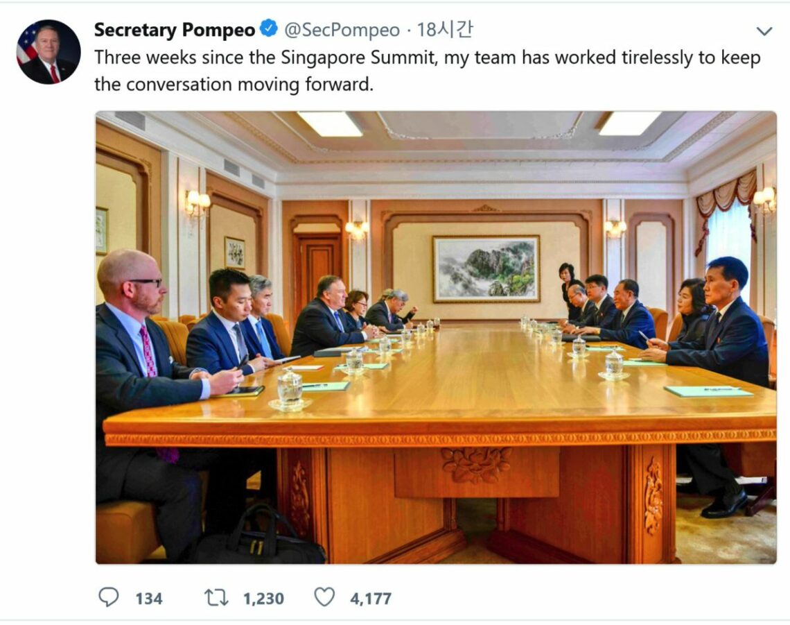 U.S. Secretary of State Mike Pompeo tweets from Pyongyang in July 2018