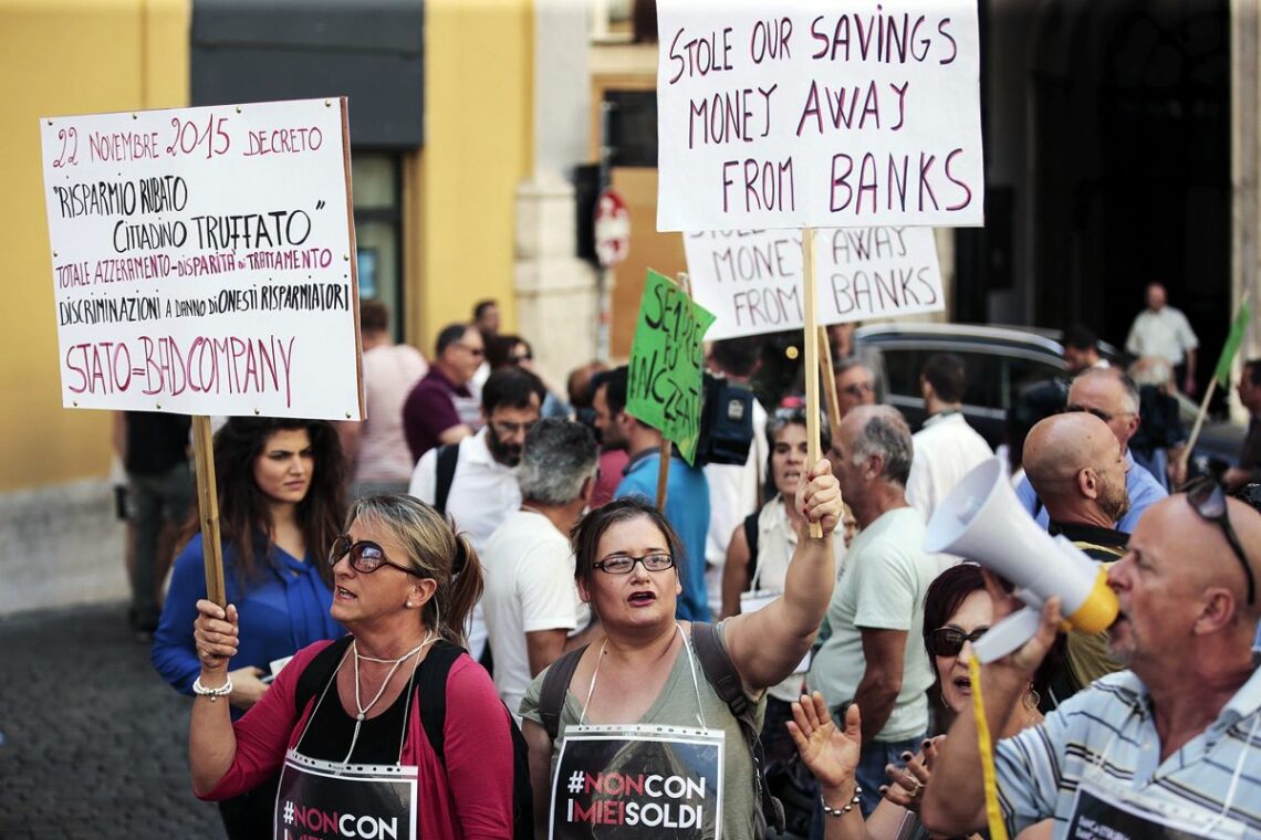 Italian depositors protest losses from bail-ins of troubled banks