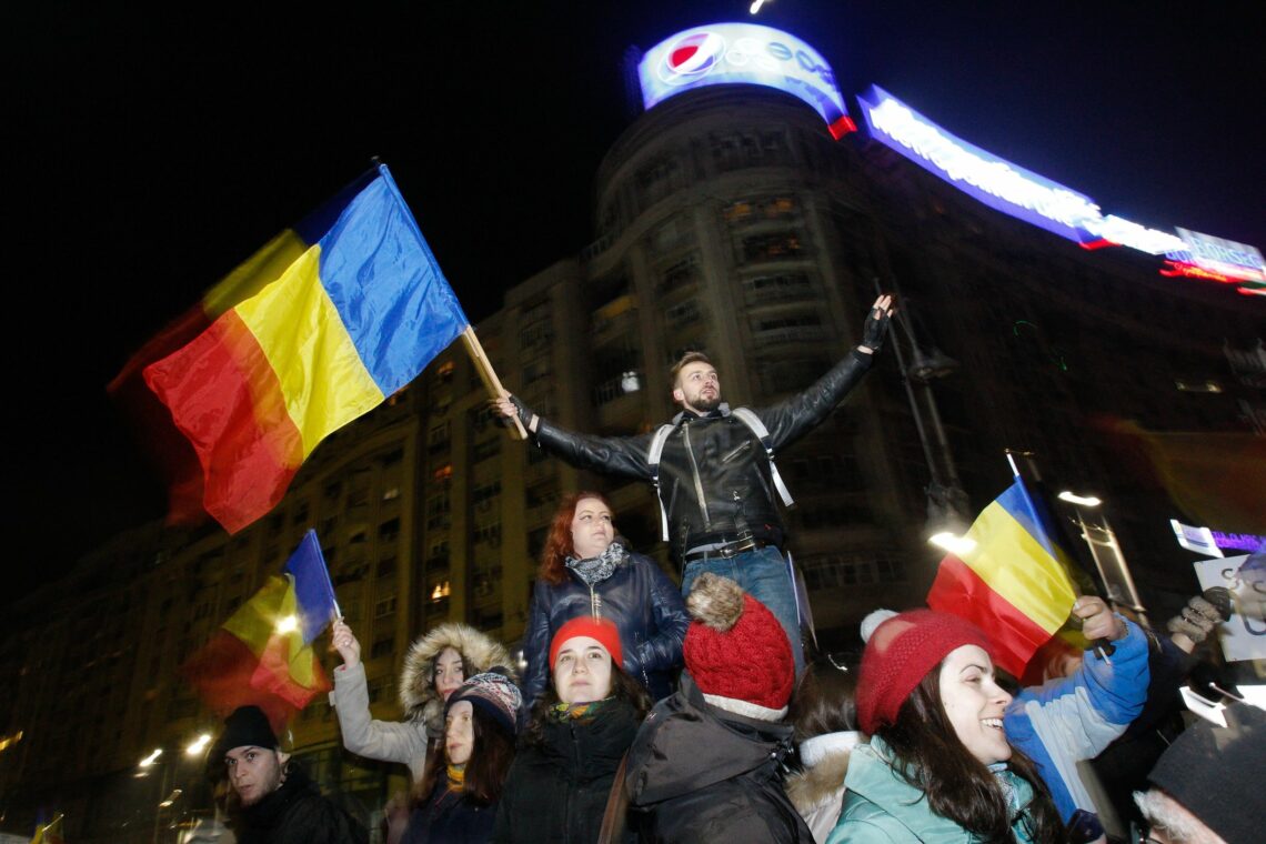 Protesters rally against the Romanian government in Bucharest, Feb. 5, 2017