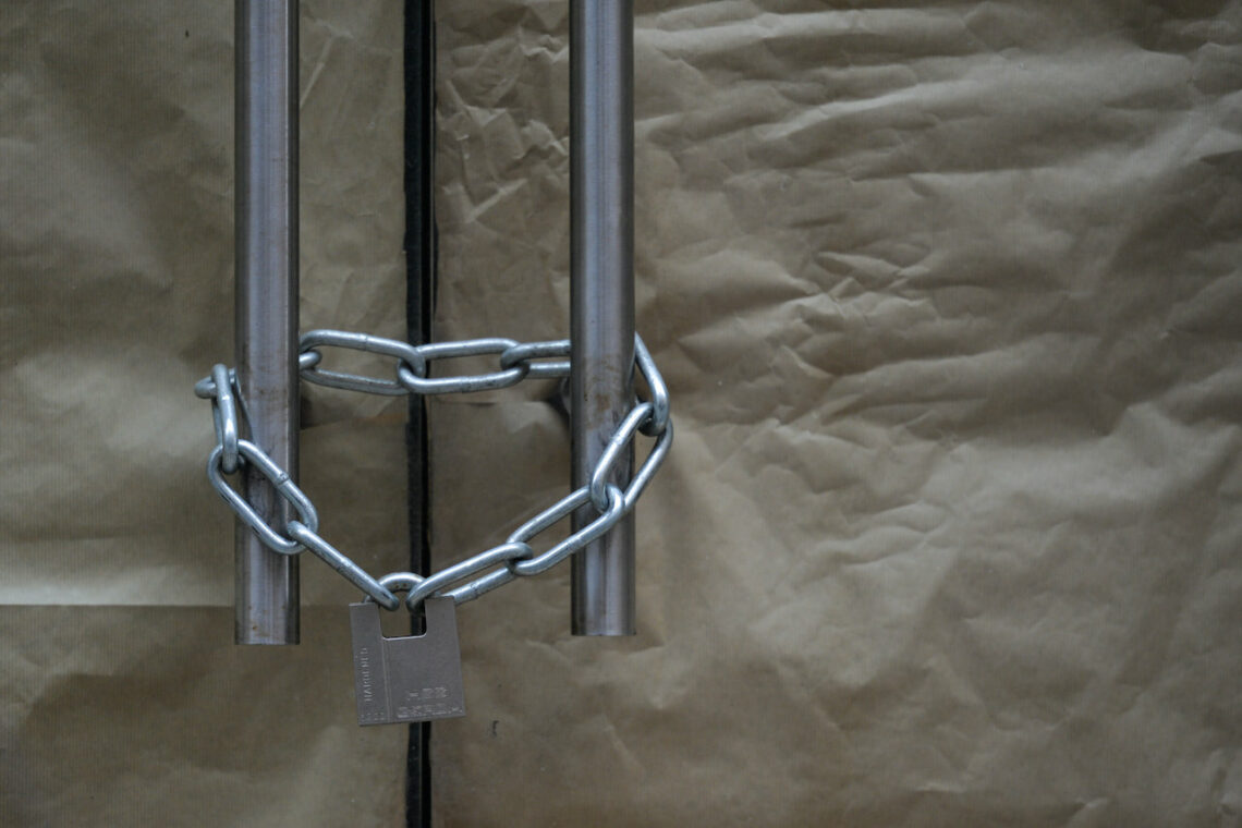A chained and locked entry to a store in Poland