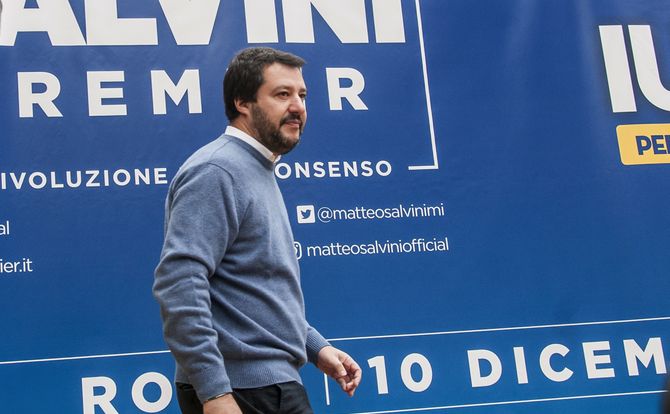 Matteo Salvini, leader of Italy’s right-wing La Lega party, at a campaign rally growing concern Europe USA