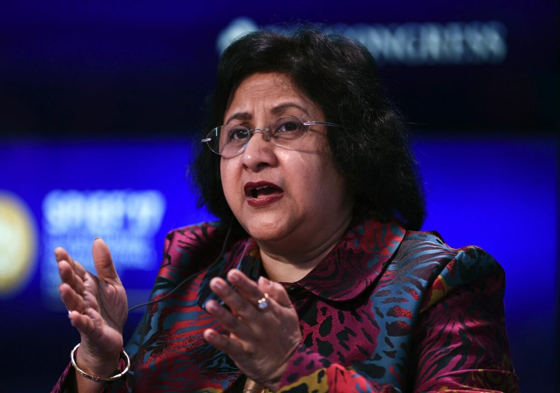 The head of SBI, India’s largest bank, speaks in a television interview