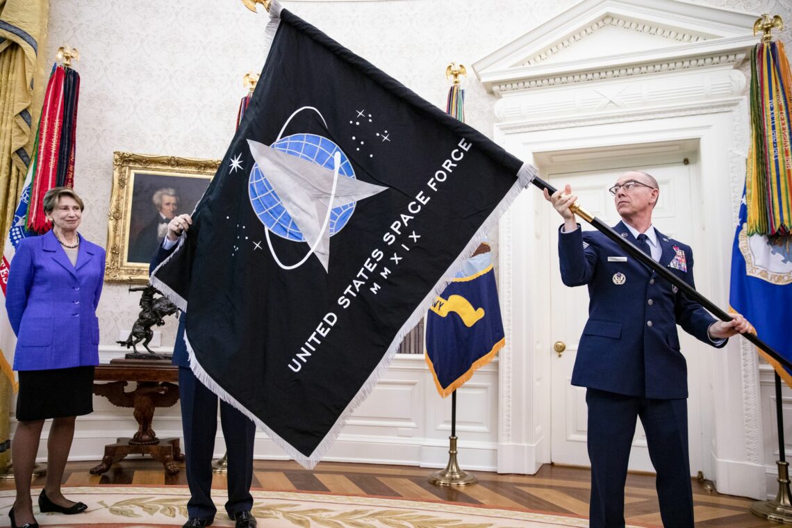 Official presentation of the Space Force flag to U.S. President Donald Trump Bidens space policy