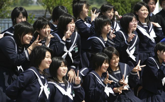 Japanese schoolchildren on a class outing in Tokyo