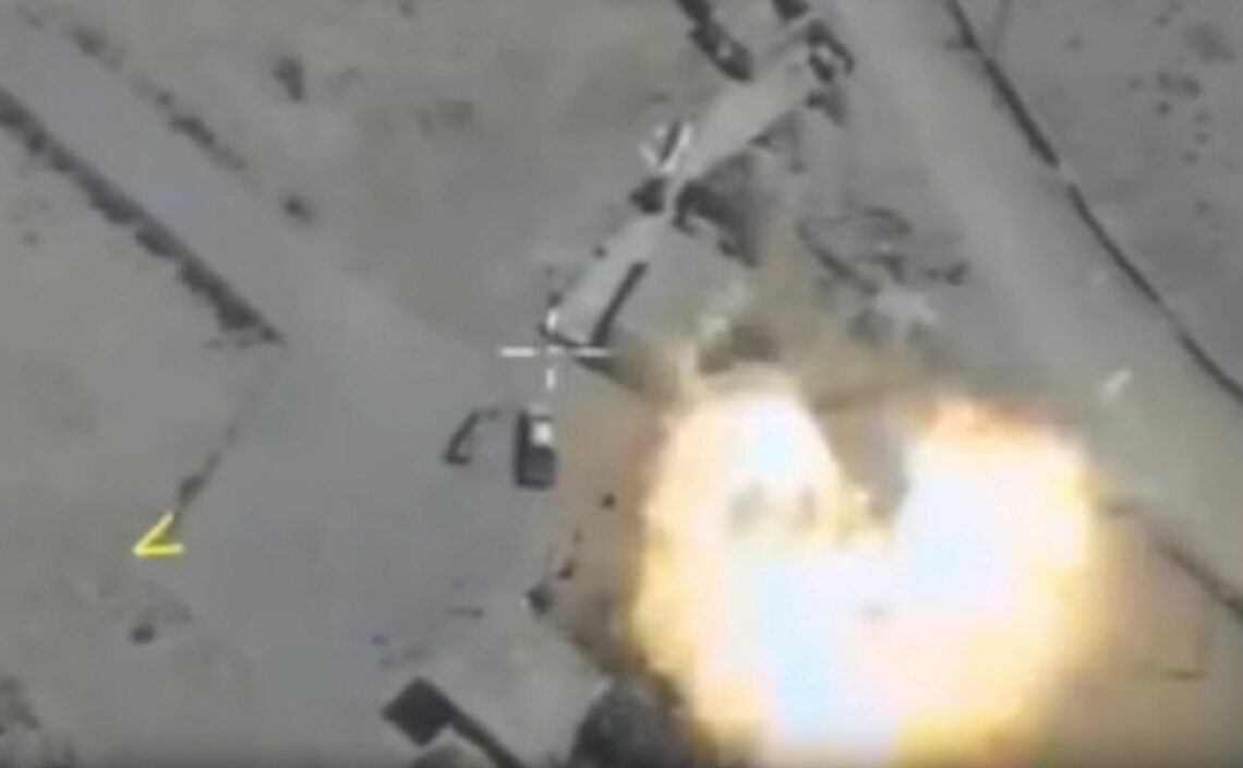 A Russian bomb destroys a target in Syria