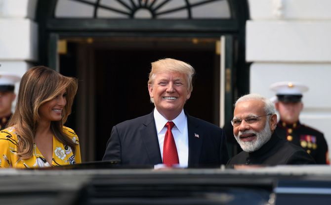 June 26, 2017: U.S. President Donald Trump and First Lady Melania Trump welcome Indian Prime Minister Narendra Modi to the White House