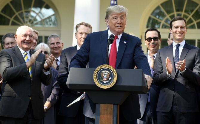 U.S. President Donald Trump announces the U.S.-Mexico-Canada trade deal in the Rose Garden at the White House, October 1, 2018