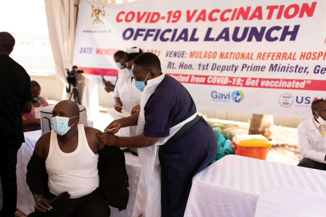 An AstraZeneca vaccine provided by Covax administered in Kampala, Uganda