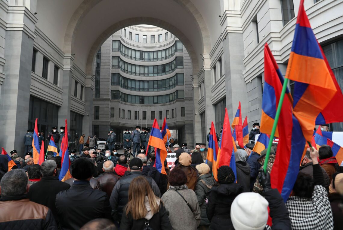 A rally outside of Armenia’s ministry of foreign affairs on December 14, 2020