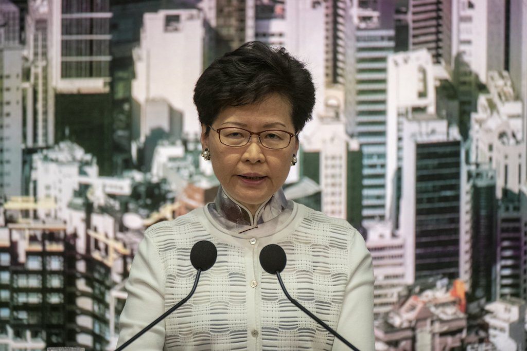 The chief executive of HKSAR at a press conference in Hong Kong announcing a concession to protesters