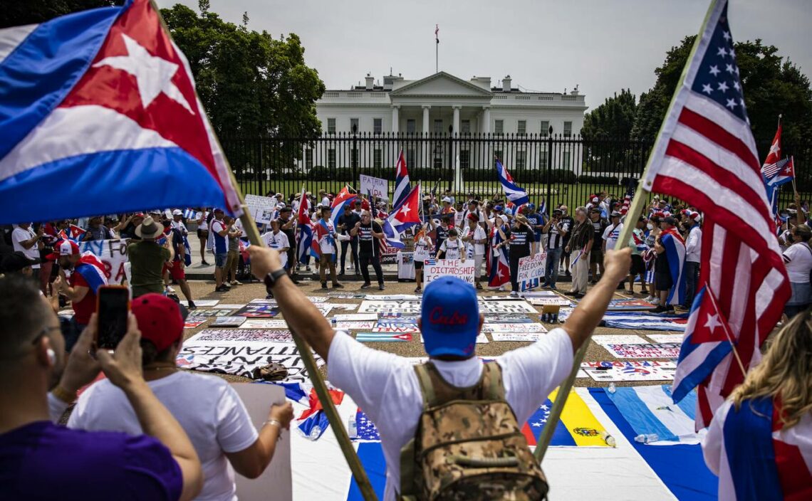 U.S. protest in support of anti-government demonstrations in Cuba