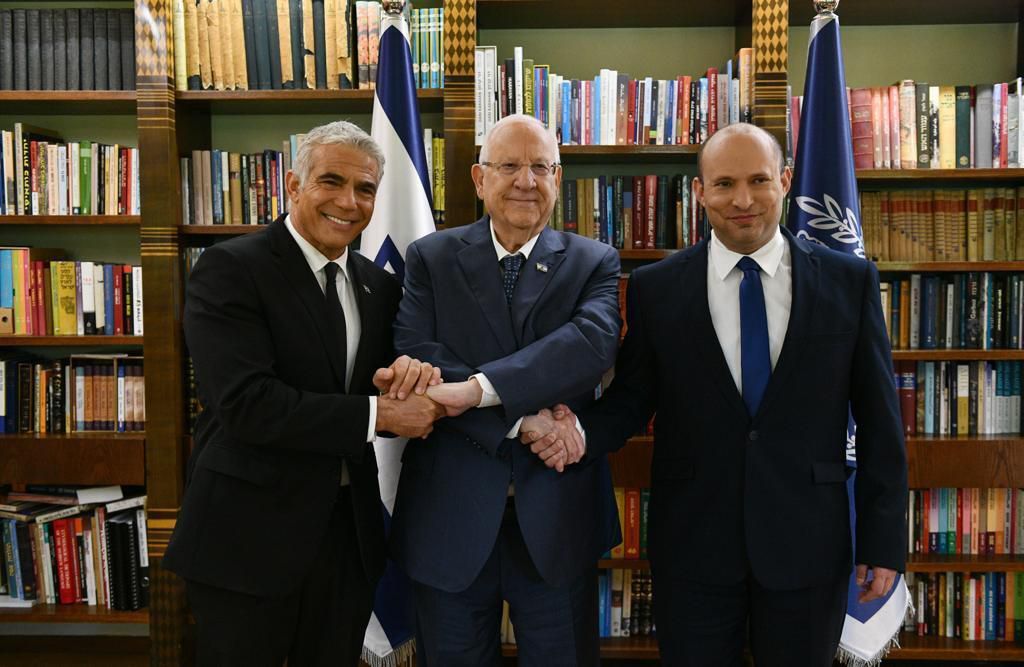 Yair Lapid, Reuven Rivlin and Naftali Bennett Israeli government