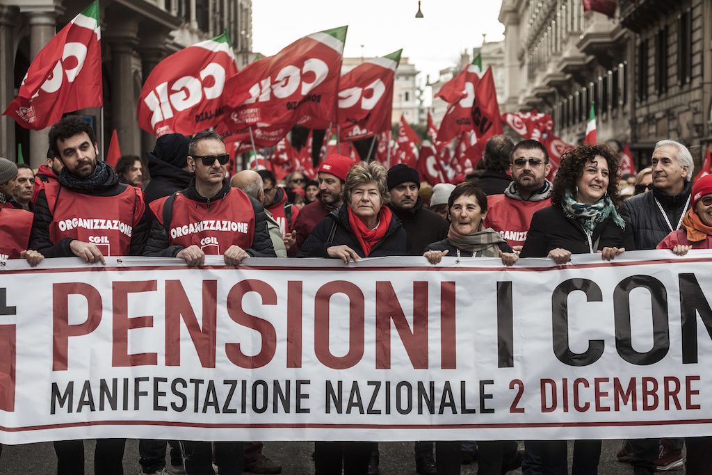 Italian trade union CGIL protests in Rome against the Italian government’s pension reform on December 2, 2017 NextGenerationEU