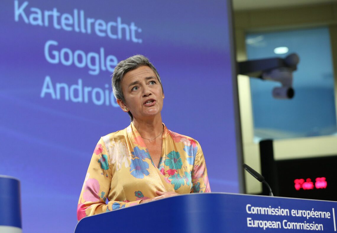 European Union Competition Commissioner Margrethe Vestager speaks in Brussels, Belgium on July 18, 2018