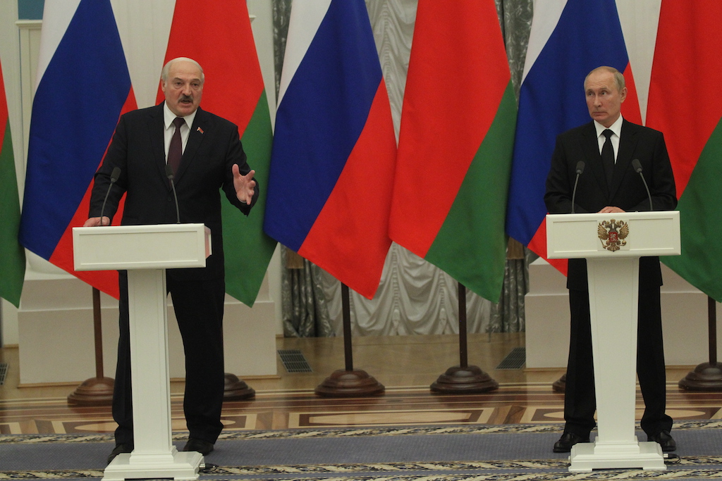 Presidents of Russia and Belarus during their joint press conference in Moscow during the former’s one-day visit to Moscow on September 9, 2021